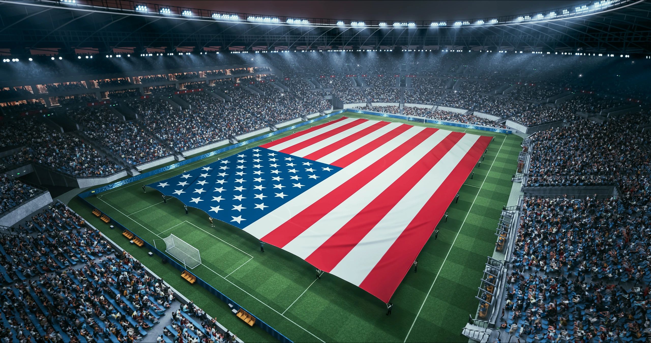 Vista panorámica de un estadio durante un Mundial de fútbol