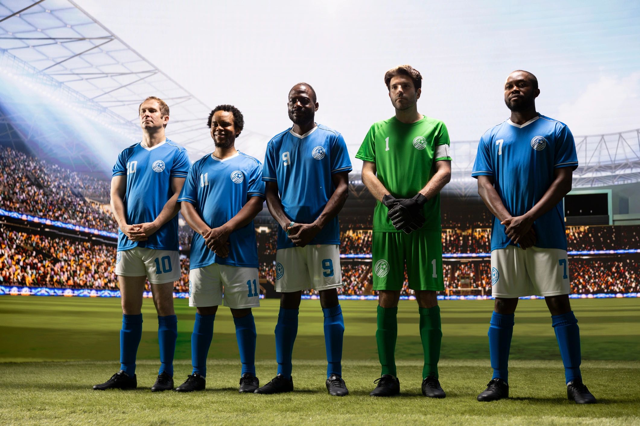Formación de futbolistas antes de un encuentro oficial